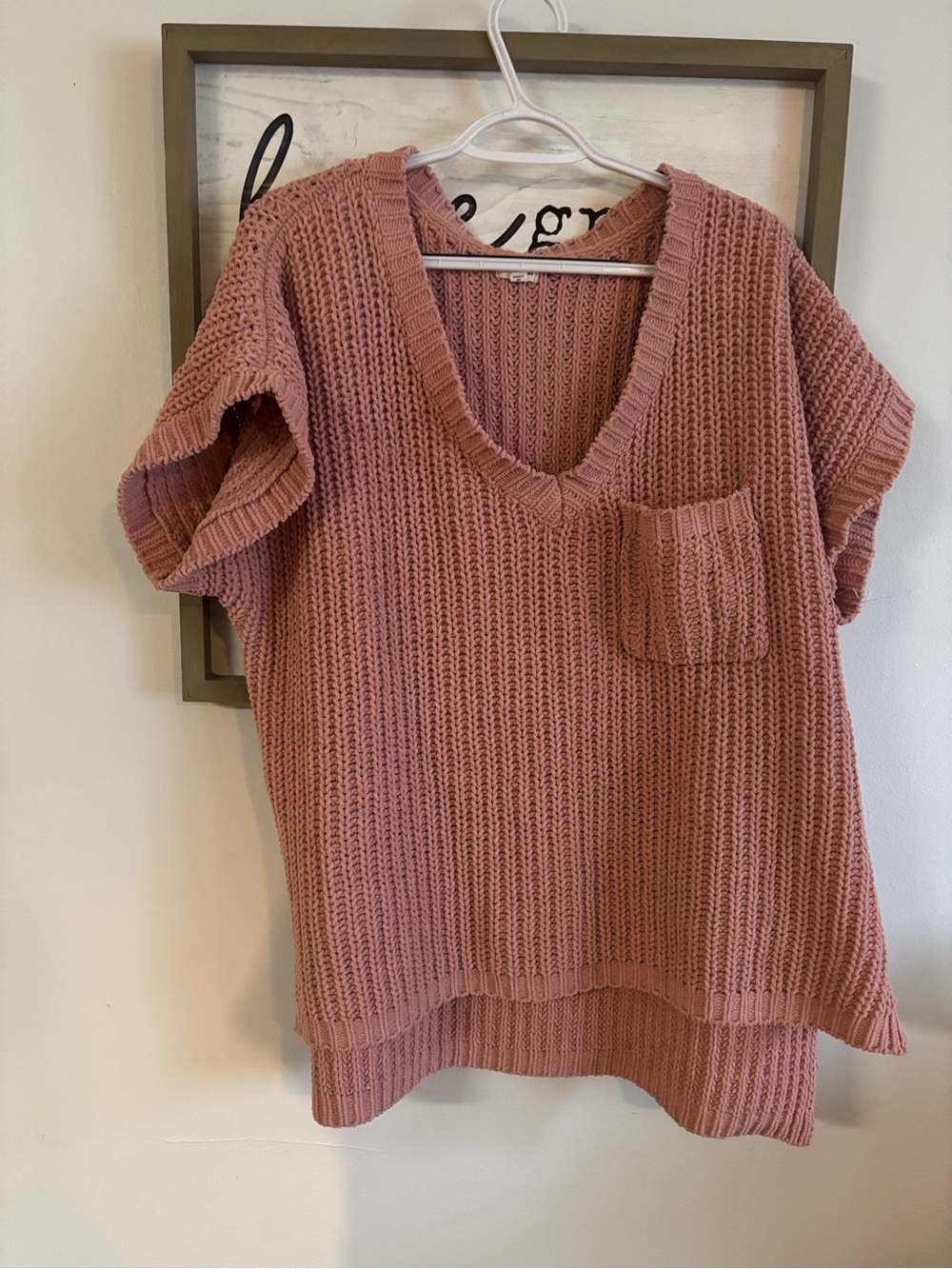 POL Dusty Rose V-Neck Chunky Knit Sweater with Pocket